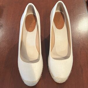 JCrew Cream Canvas Wedge Espadrilles Sz 9